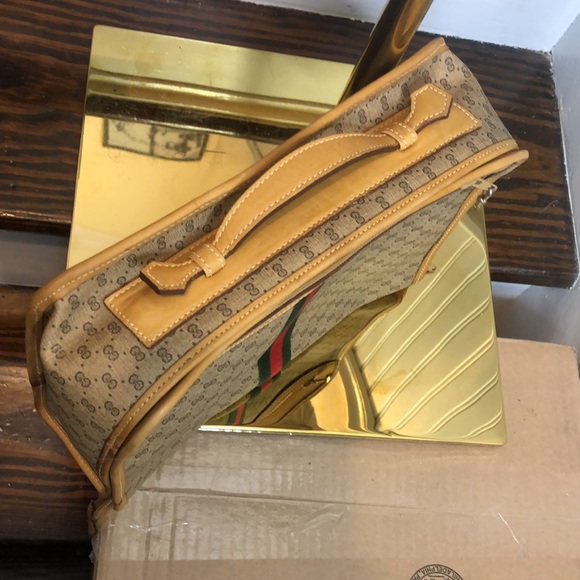 GUCCI Micro GG Sherry Line Top Handle Travel Case Shaving Kit Leather Lining VTG - Picture 4 of 16